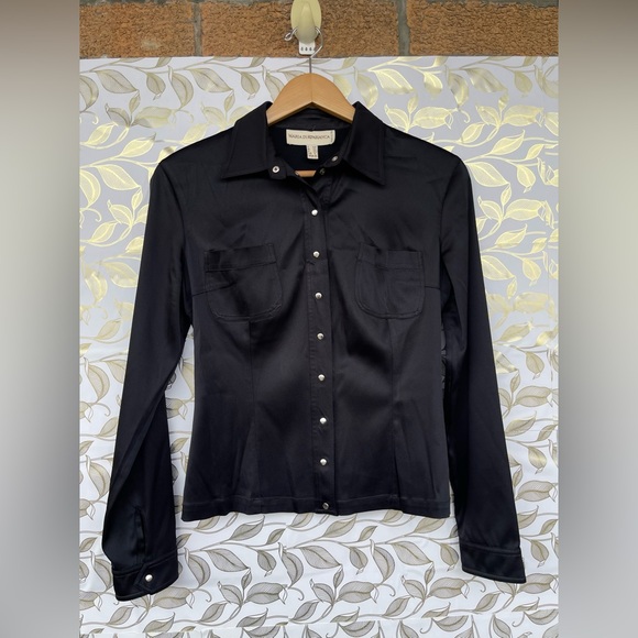 Maria di Ripabianca Italy Black Long Sleeve Blouse - Quiet Luxury Designer Snap